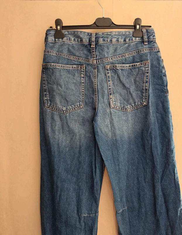 Primark Blue High-Waisted Frayed Hem Straight Leg Jeans Size 10