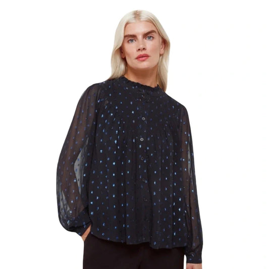Whistles Sheer Glitter Polka Dot Blouse Black Size 8 Evening Smart