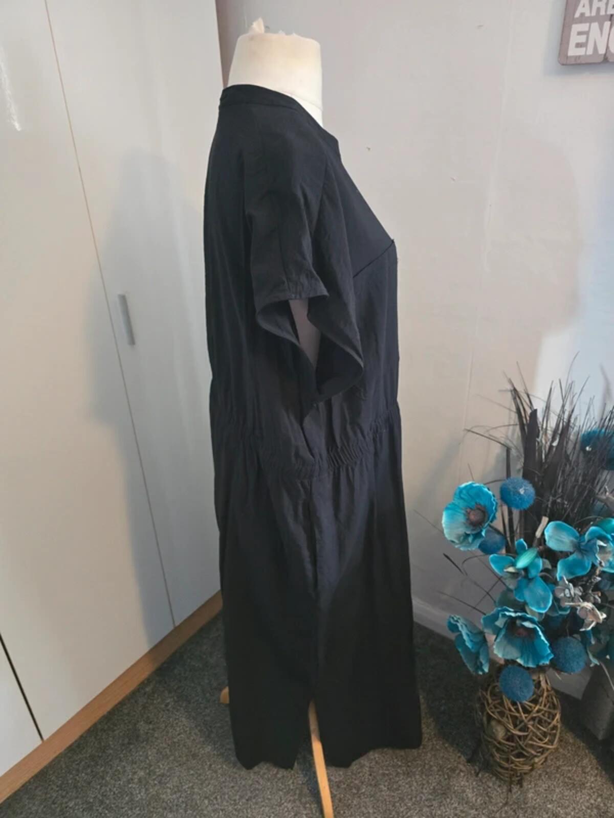 George Black Maxi Shirt Dress Size 22 NWT Short Sleeve Drawstring Waist Pockets