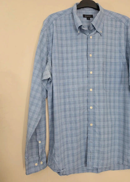 GANT Elliot Gant Tribute Blue White Checked Long Sleeve Shirt Men's L