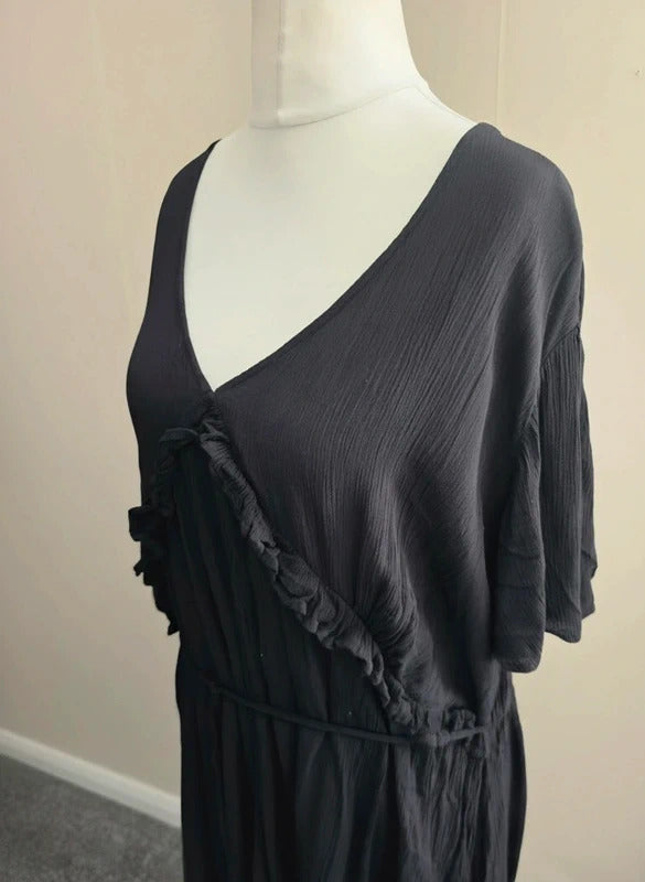 New Look Curves Black Frill & Flared Midi Dress Size 20