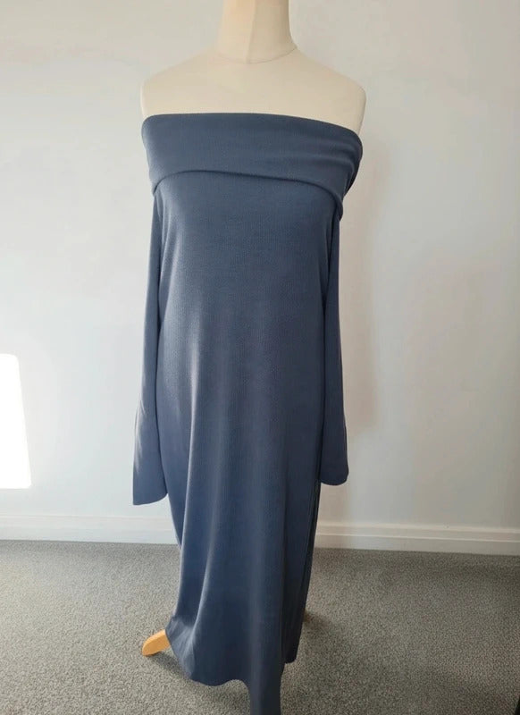 Matalan Grey Ribbed Off Shoulder Maxi Dress Size 20 Long Sleeve Bardot Dress NWT