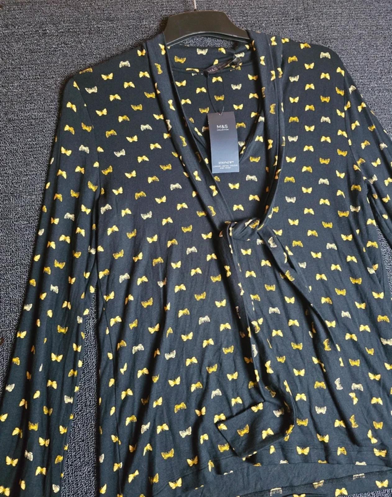 Marks & Spencer Butterfly Top Black Yellow Size 10 Long Sleeve