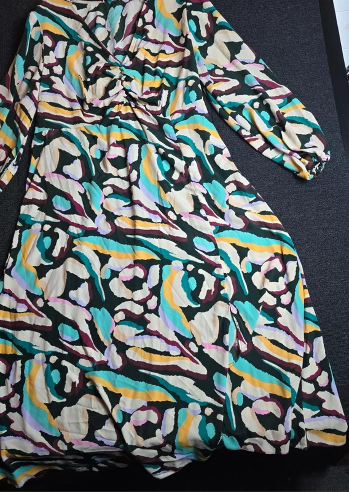 Tu Abstract Print Midi Dress Multicolour Size 22 Ruched Front Slit