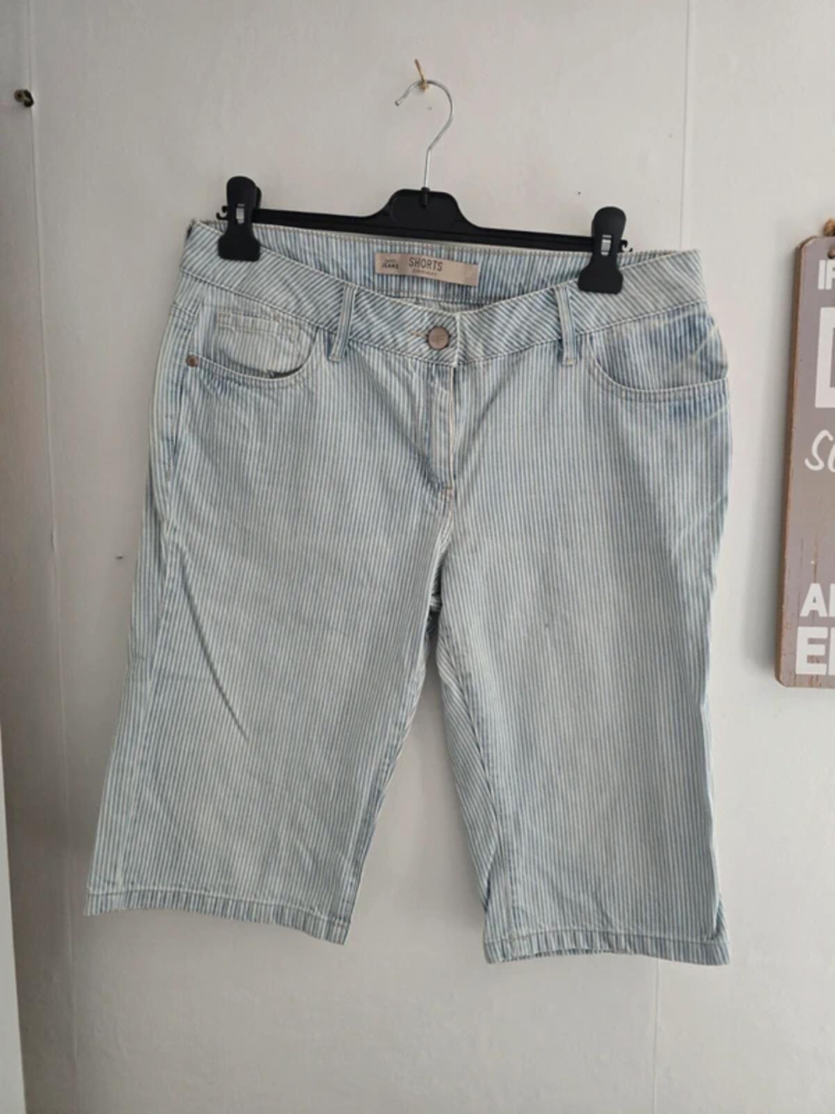 Next Blue & White Striped Denim Knee-Length Shorts Size 12