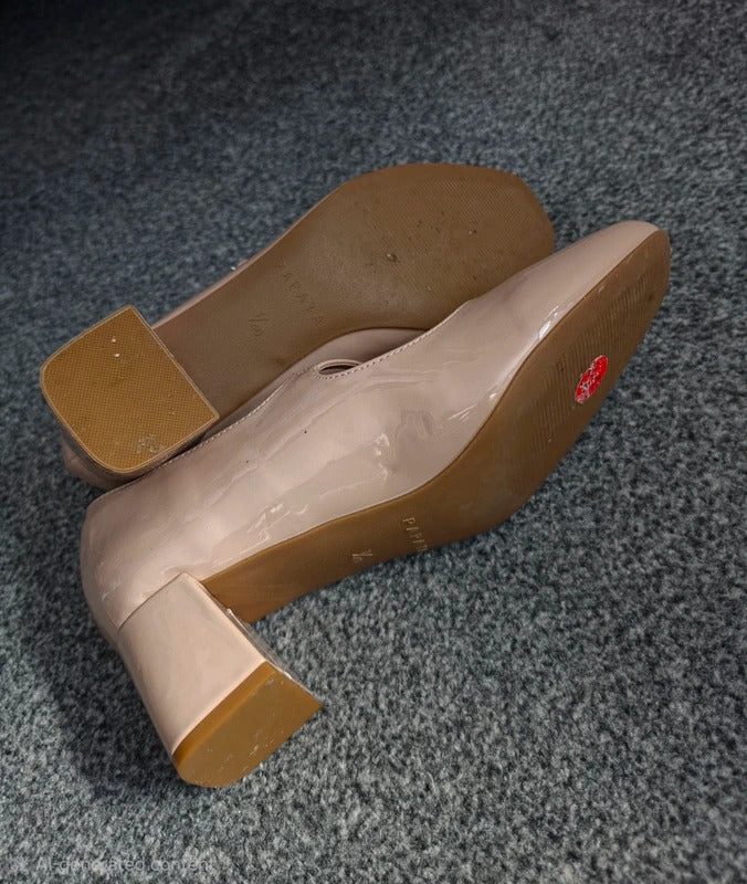 Matalan Nude Patent Platform Mary Jane Heel Shoes Square Toe Size 7