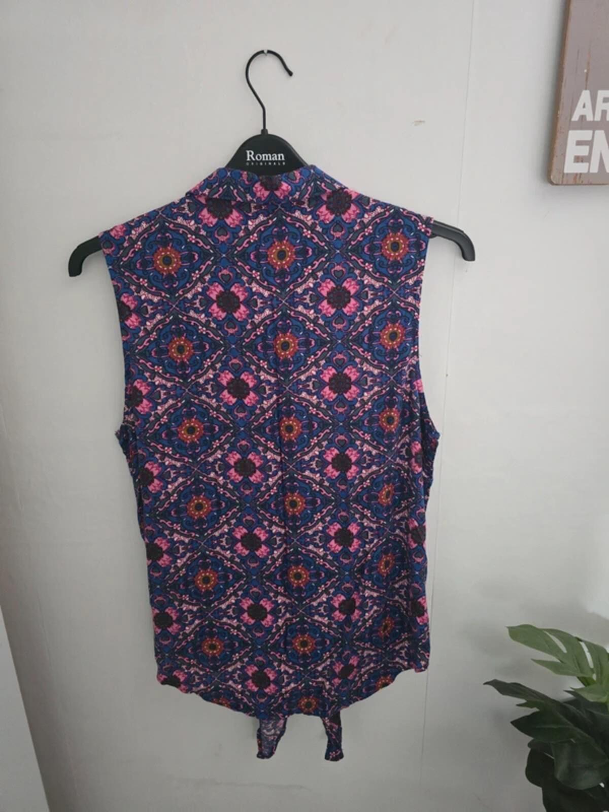 Matalan Blue & Pink Patterned Knot Hem Blouse Size 16