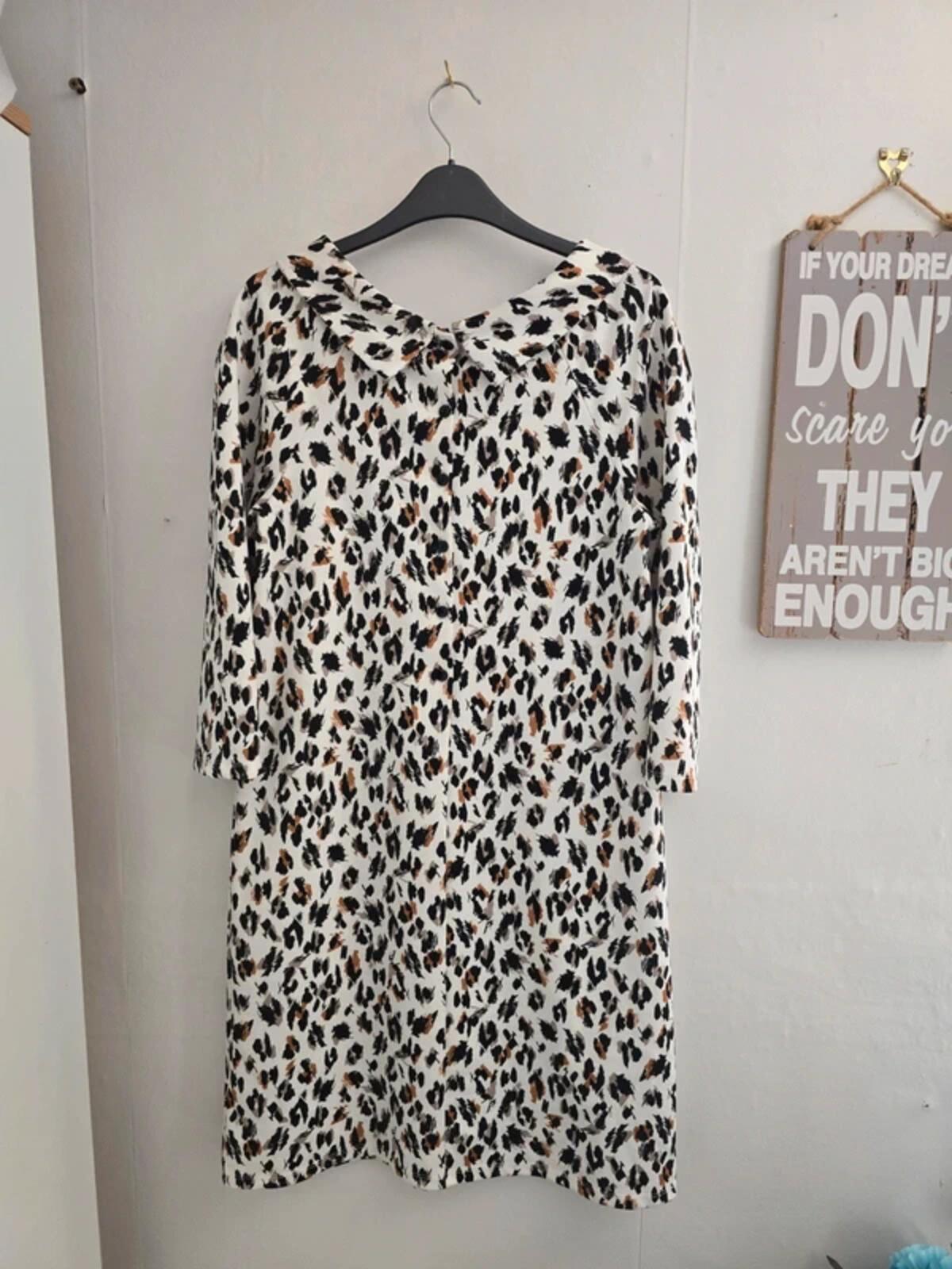 Tu White & Brown Animal Print Collared Midi Dress Size 12