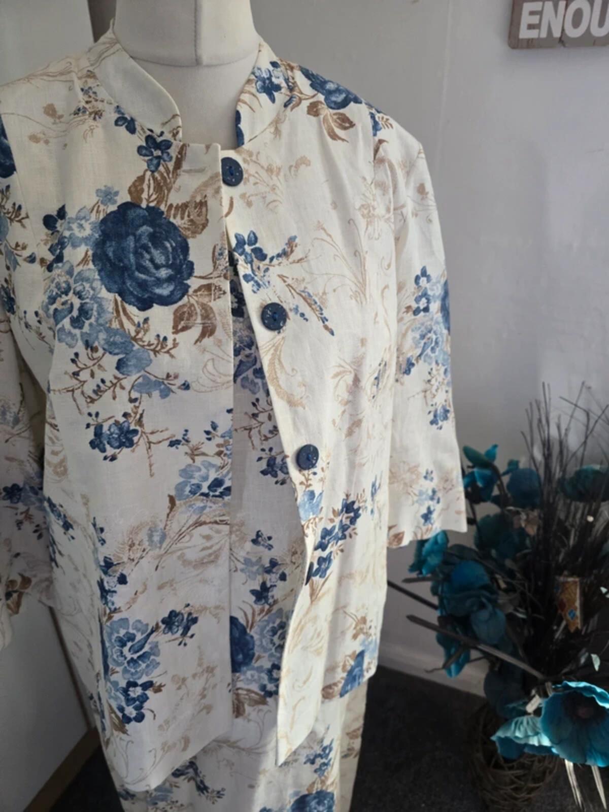 Bianco 100% Linen Occasion Dress & Blazer Set Size 14