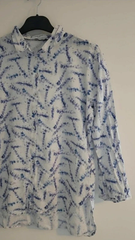 Gerry Weber Casual Blue White & Purple Patterned Cotton Shirt Size 10