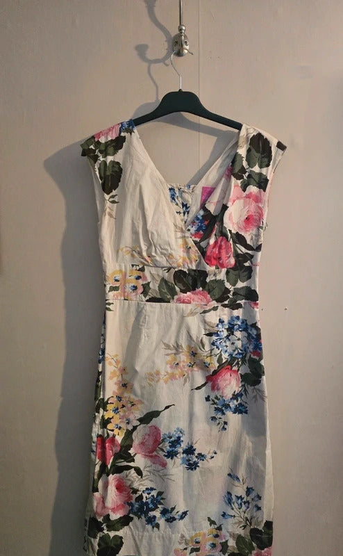 Joules Cream & Multicoloured Floral Sleeveless A-Line Midi Dress Size 8
