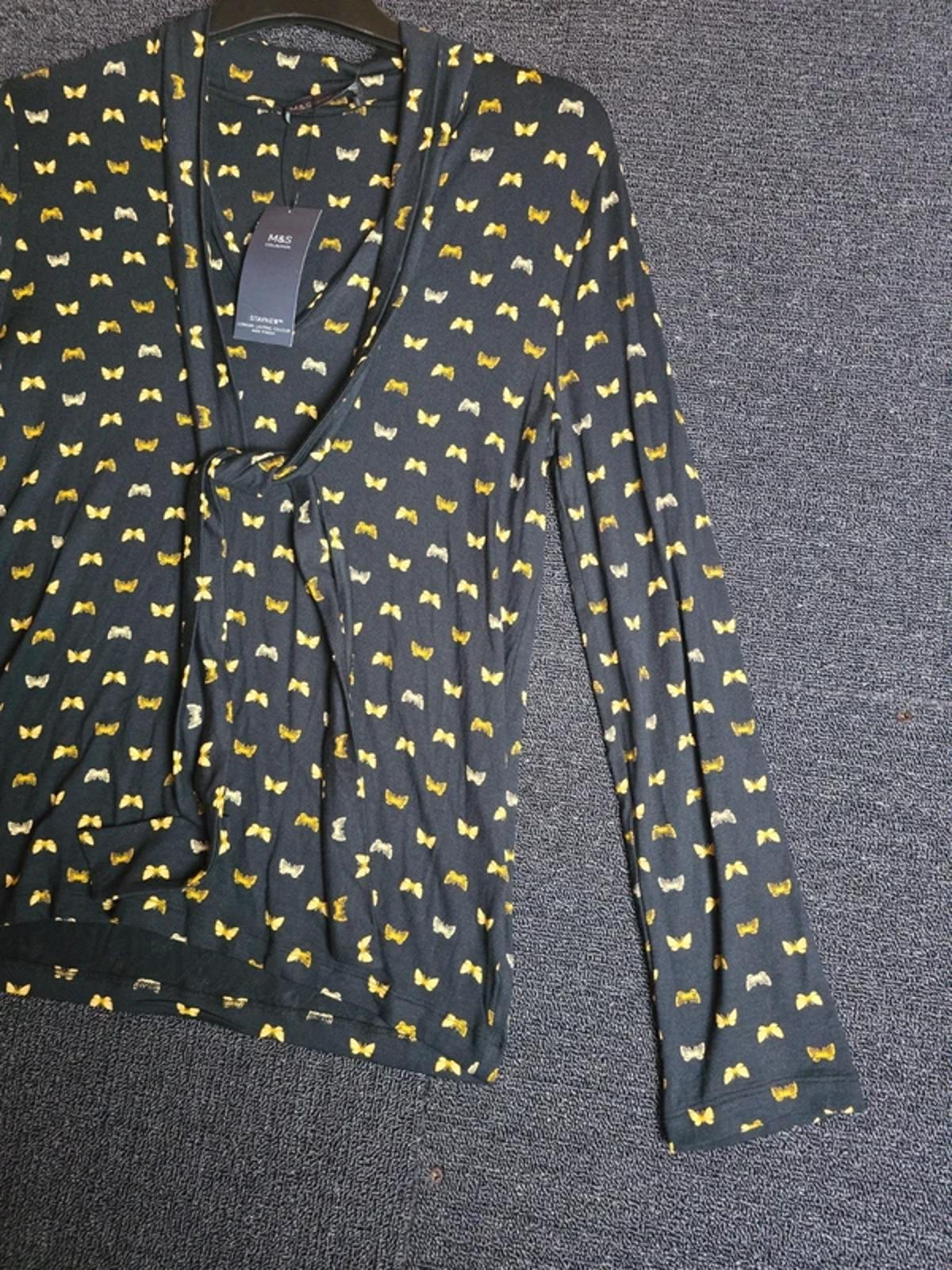 Marks & Spencer Butterfly Top Black Yellow Size 10 Long Sleeve