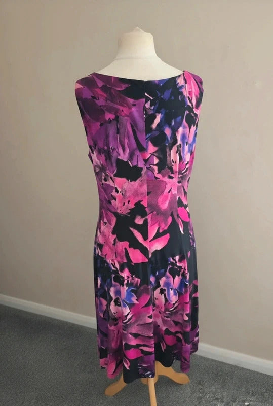 Connected Apparel Pink, Purple & Black Abstract Floral Sleeveless Dress Size 12