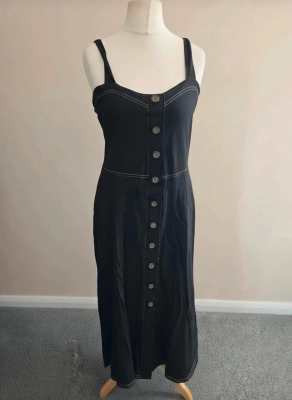 ASOS Black Embroidered Cotton Midi Dress NWT Size 12