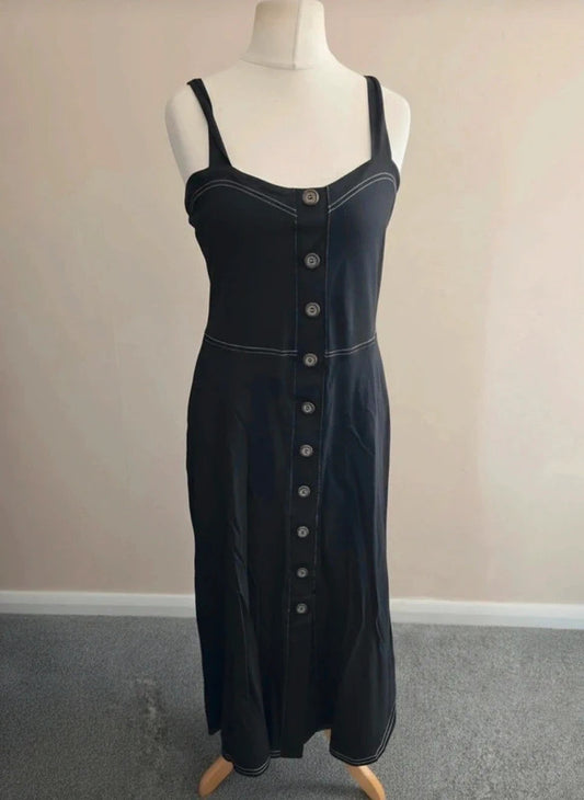 ASOS Black Embroidered Cotton Midi Dress NWT Size 12