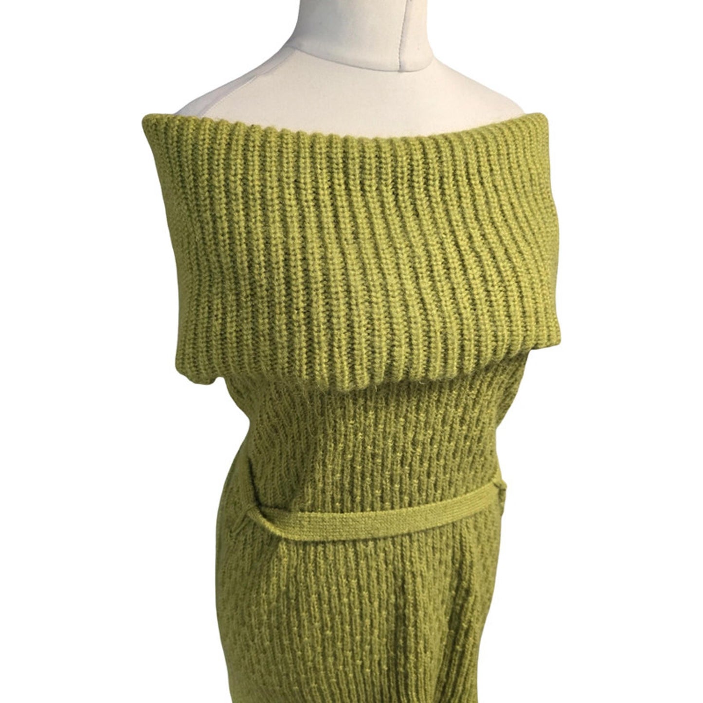 Wallis Off Shoulder Knit Jumper Green Size 10 Belted Cosy Layering
