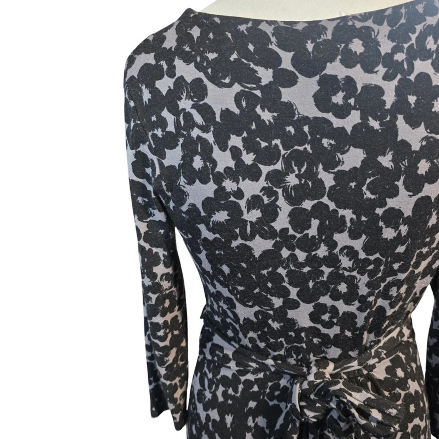 Monsoon Floral Wrap Midi Dress Black & Grey Size 12 Bodycon Smart Causal