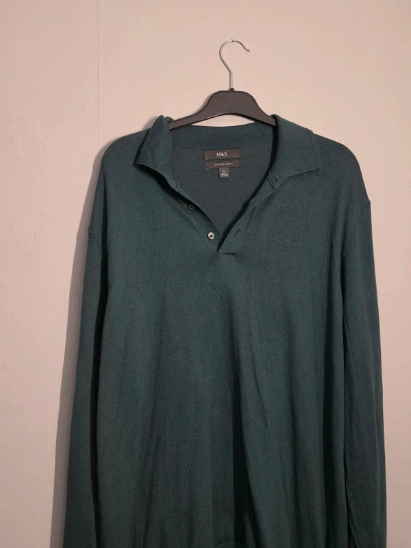 Marks & Spencer Men's Dark Green Collared Polo Knit Jumper XL Regular