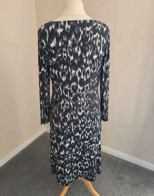 Fenn Wright Manson Women's Black & White Patterned Ruched Midi Dress Size 14