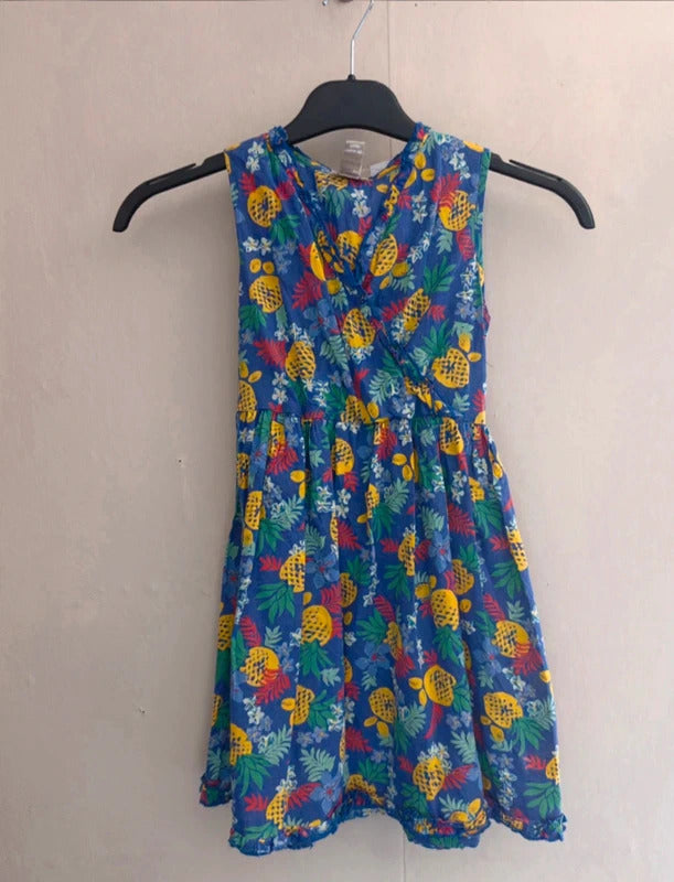 Monsoon Girls Blue Tropical Pineapple Cotton Dress Age 6 Years