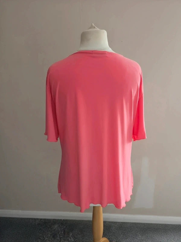 Mega Designs Pink Glitter & Beaded V-Neck Top XL Size 16-18