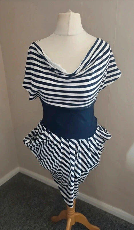 Vintage Y2K Forever Unique Navy White Asymmetrical Mini Dress Size 2 Size 12-14