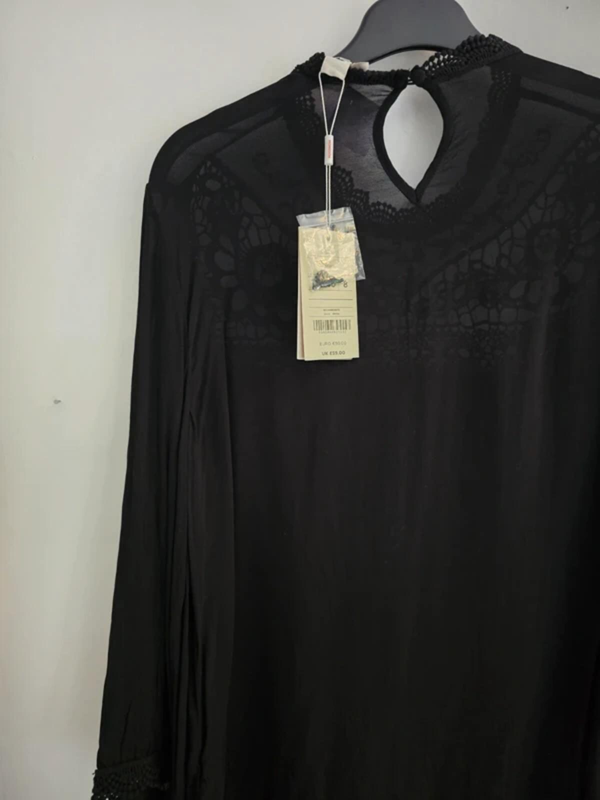 Monsoon Black Beaded High Neck Blouse Size 12 NWT