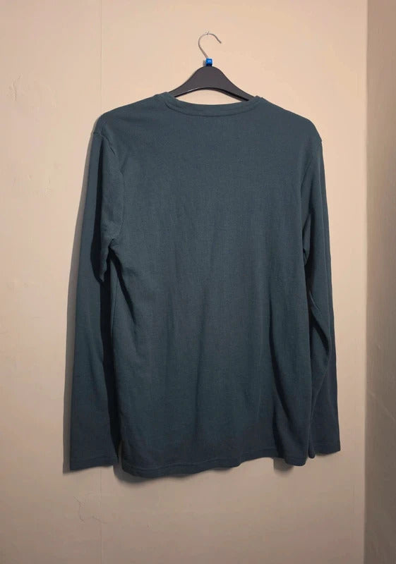 Primark Men's Dark Green Long Sleeve Ribbed T-Shirt Size L
