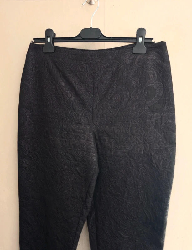 M&S Autograph Black Jacquard Slim Leg Trousers – UK Size 10 – Smart Workwear