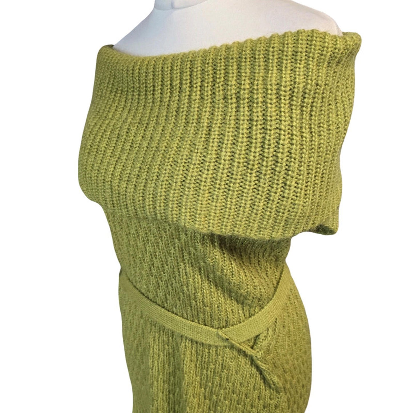 Wallis Off Shoulder Knit Jumper Green Size 10 Belted Cosy Layering