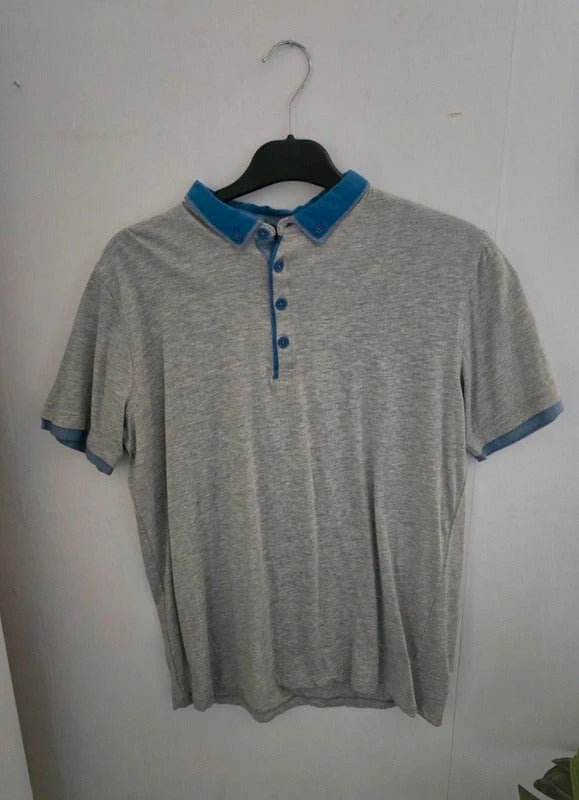 BHS Boys Grey & Blue Smart Polo Shirt Age 14-15 Years