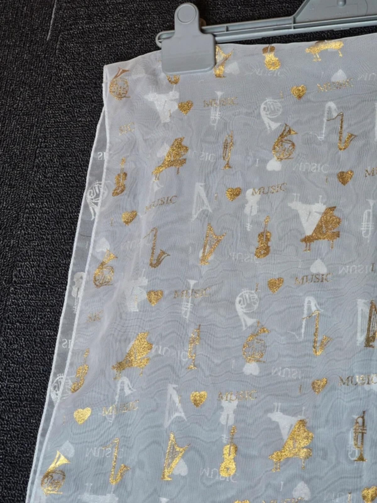 Music print white, gold & silver shawl scarf