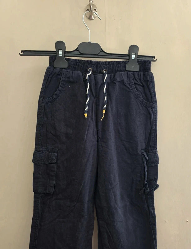 Vroom Vroom Boys Navy Blue Cotton Elasticated Drawstring Cargo Trousers Age 6-7 Years