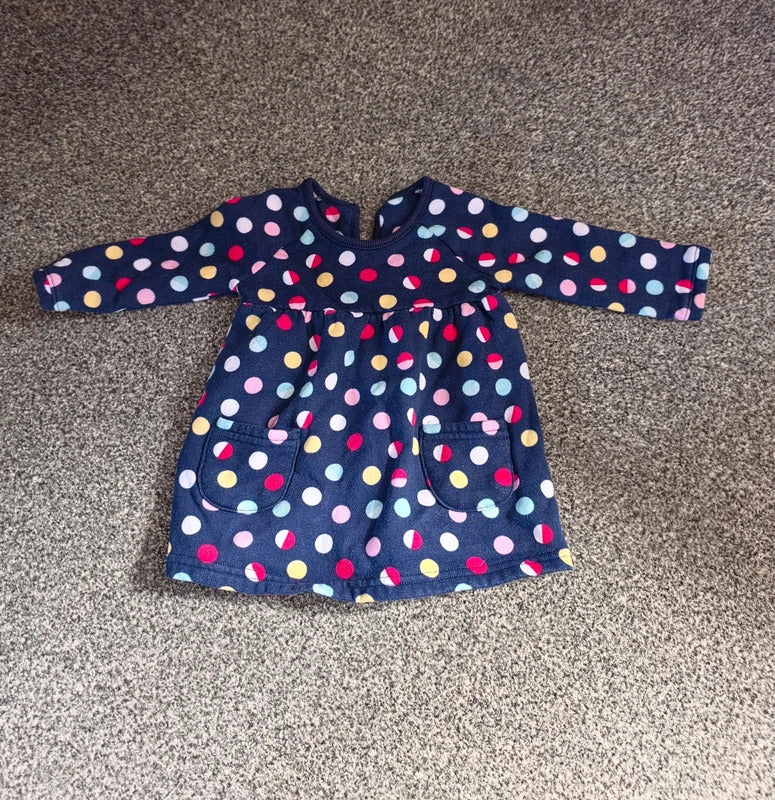 George Baby Girls Navy Colourful Polka Dot Long Sleeve Dress 3-6 Months