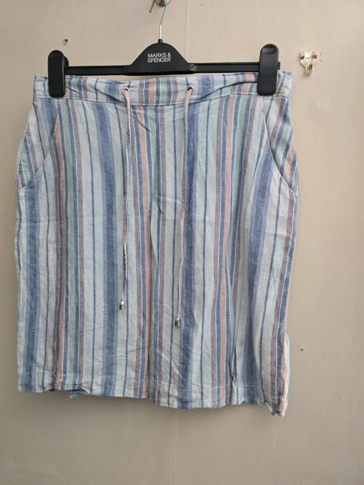 Matalan Striped Linen Blend Knee Length Skirt - Size 12