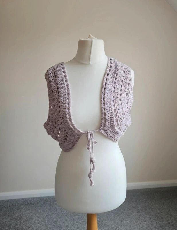 Monsoon Lilac Crochet Tie-Front Bolero Shrug L Size 16-18