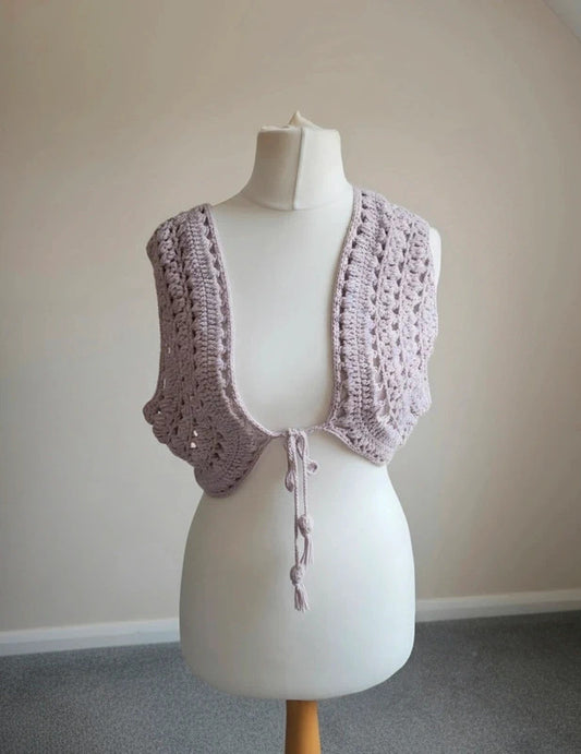 Monsoon Lilac Crochet Tie-Front Bolero Shrug L Size 16-18