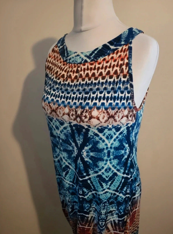 Wallis Blue Multicoloured Patterned Sleeveless Bodycon Maxi Dress Size 14