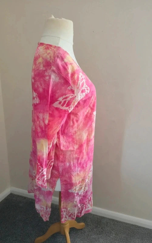 Nillah Sugar Pink & Yellow Butterfly Tie-Dye Tunic Dress Medium (Size 10-12)