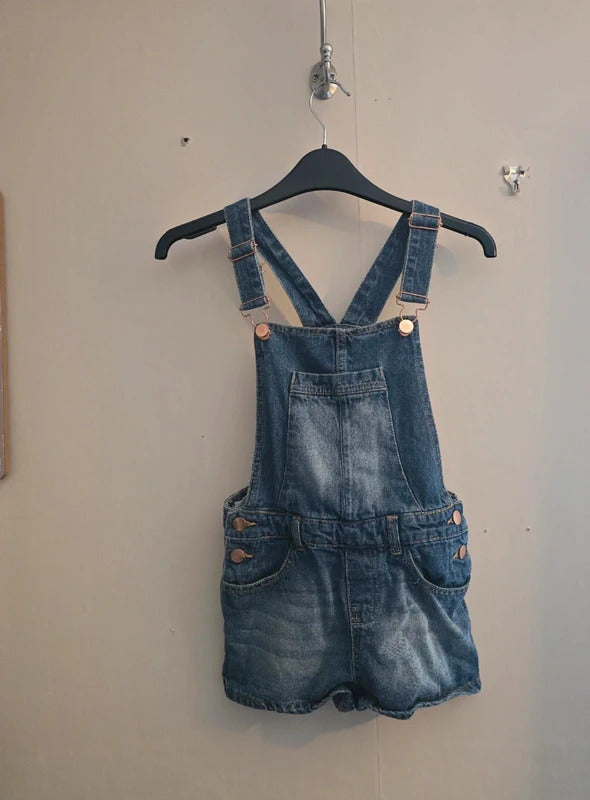 Miss E-Vie Girls Blue Denim Pinafore Dungaree Shorts Age 10 Years