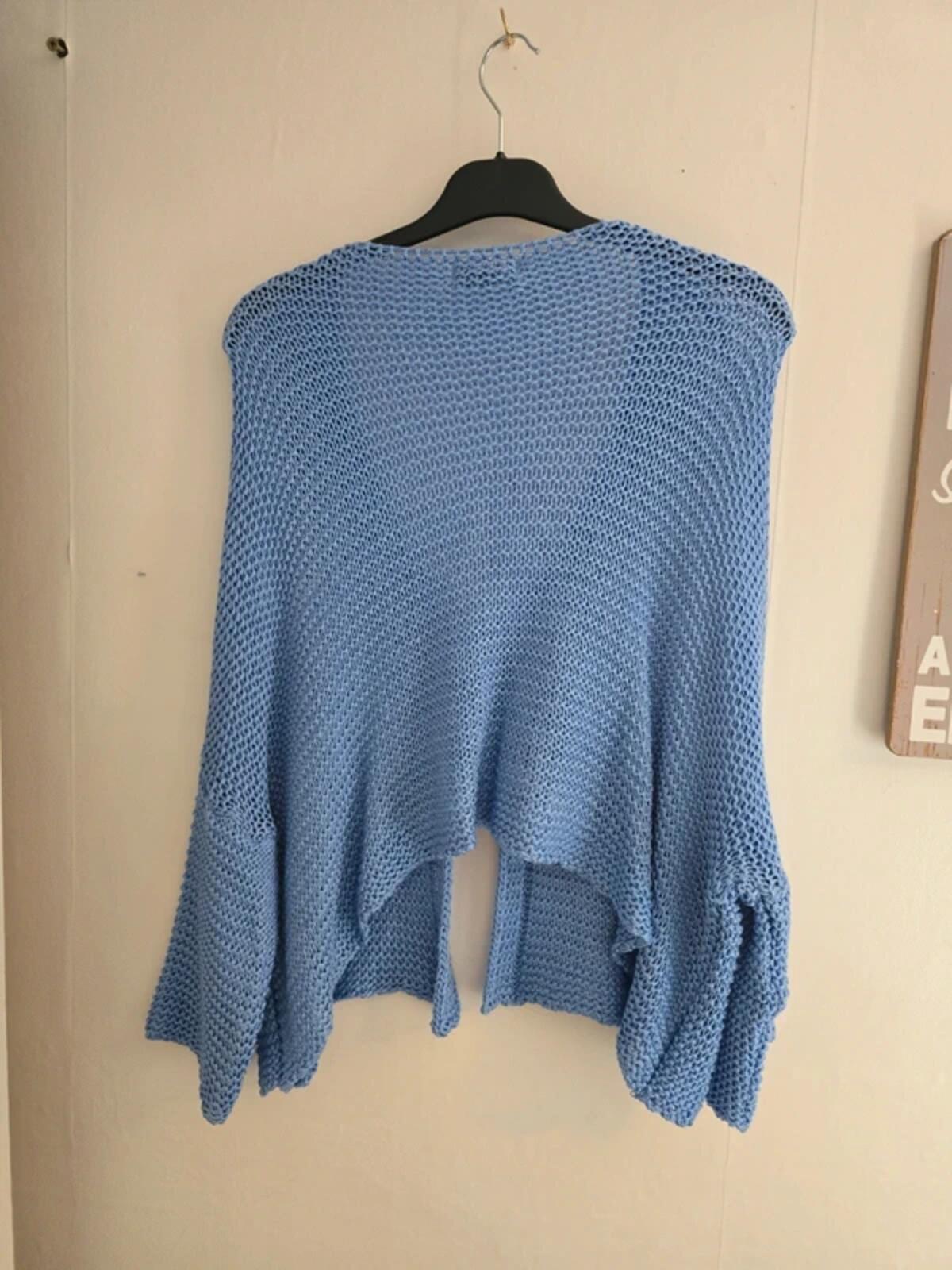 Diverse Made in Italy Light Blue Crochet Batwing Cardigan One Size