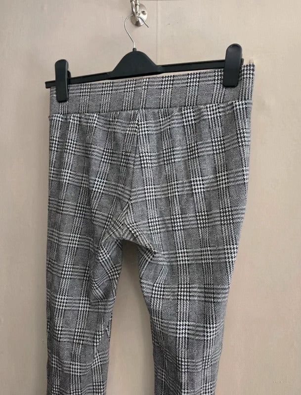 George Grey Checked High-Waisted Stretchy Skinny Trousers / Leggings Size 14