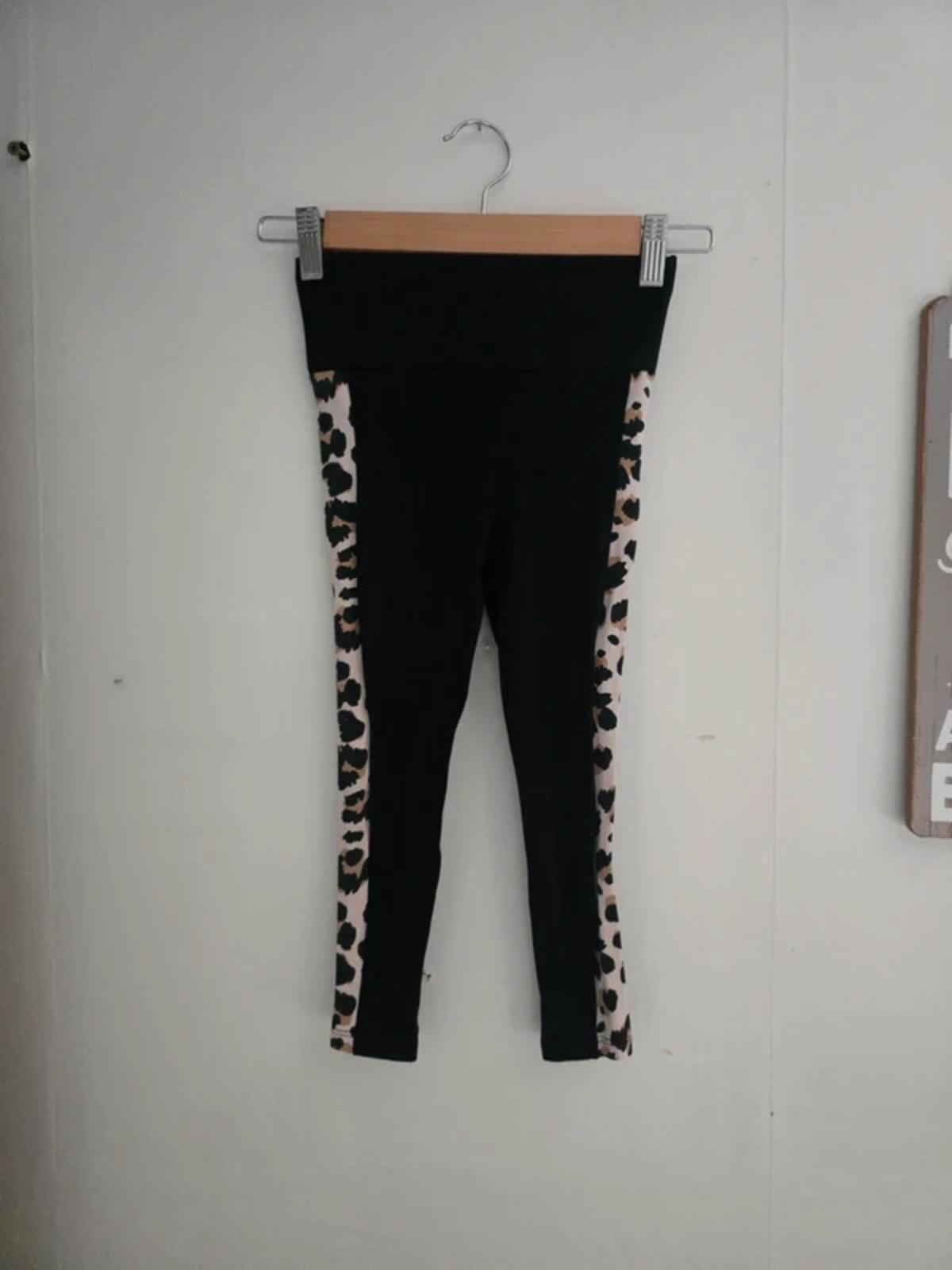 George Girls Black Leggings with Animal Print Side Panels Age 5-6 Years