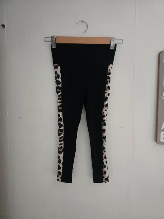 George Girls Black Leggings with Animal Print Side Panels Age 5-6 Years