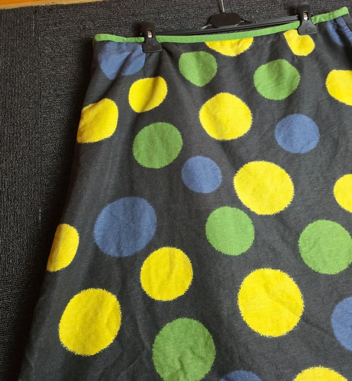 Laura Ashley Polka Dot A-Line Skirt Grey Yellow Green Blue Size 20