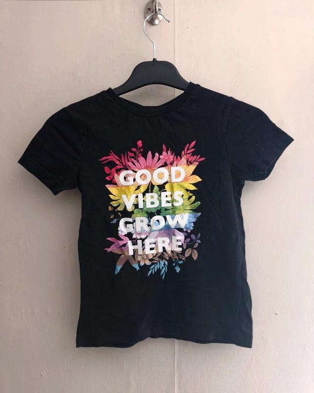 George Girls Black Good Vibes Grow Here Graphic T-Shirt – 5–6 Years
