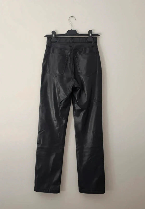 Abercrombie & Fitch Black Faux Leather 90s Straight Leg Trousers W24