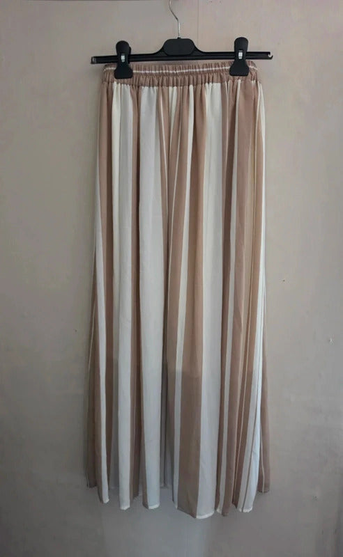 Rope Picnic Beige & White Striped Pleated Midi Skirt 38 (UK Size 10)