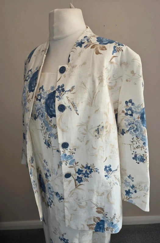 Bianco 100% Linen Occasion Dress & Blazer Set Size 14