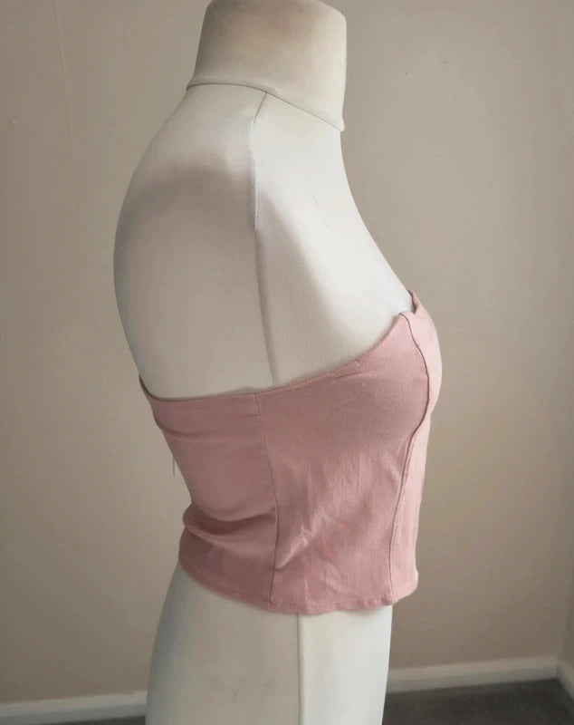 Boohoo Light Pink Structured Zip Back Corset Top NWT Size 12